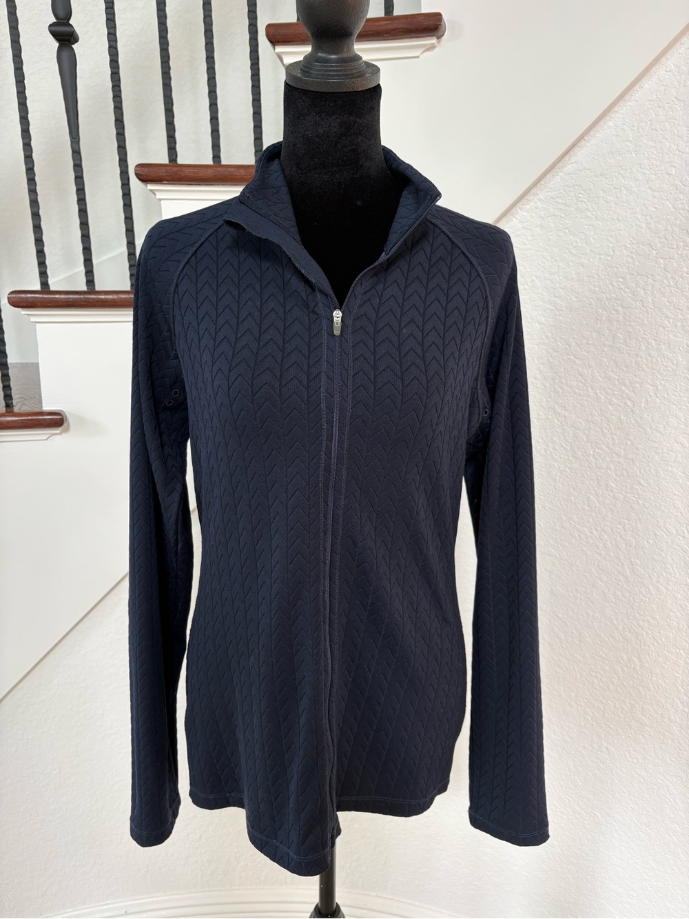 Lucy Navy Full-Zip Textured lightweight Jacket
